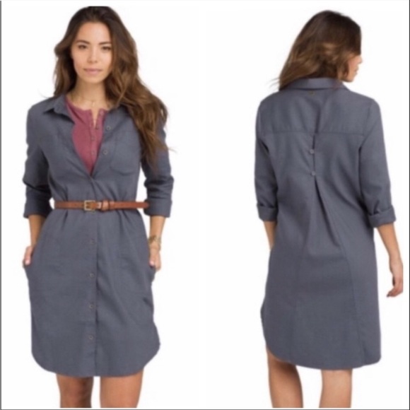 Prana Dresses & Skirts - Prana Yarrow Organic Cotton Casual Button Down Shirt Dress  Blue XL NWT